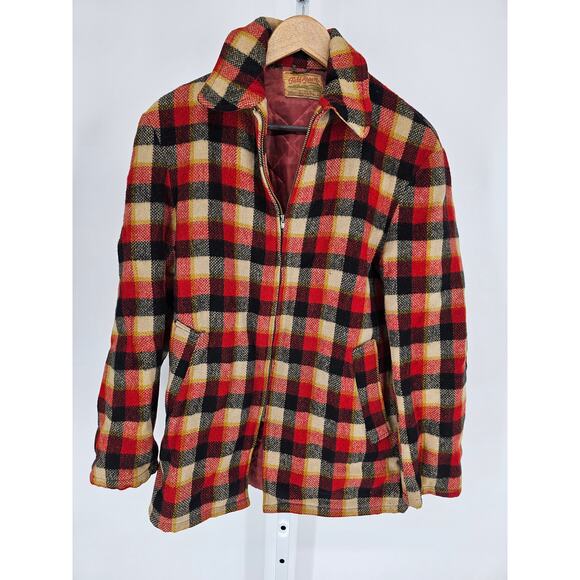 RARE Vintage 1960s Field & Stream Mens Zip Up Wool Coat Plaid Sz XL